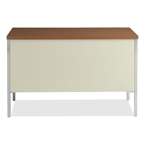 Alera Single Pedestal Steel Desk, 45.25" x 24" x 29.5", Cherry/Putty, Chrome-Plated Legs (ALESD4524PC)