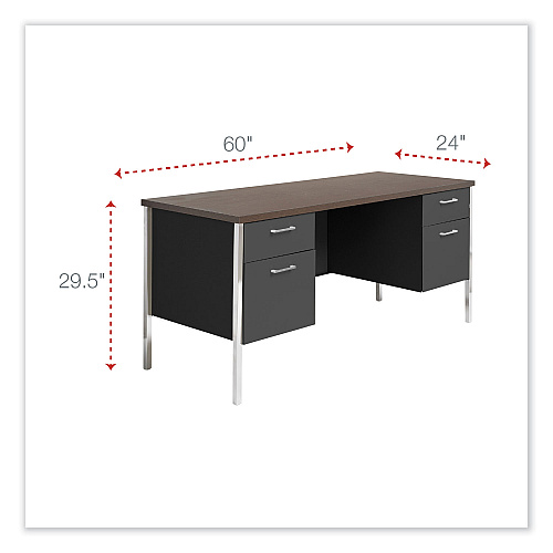 Alera Double Pedestal Steel Credenza, 60w x 24d x 29.5h, Mocha/Black (ALESD6024BM)