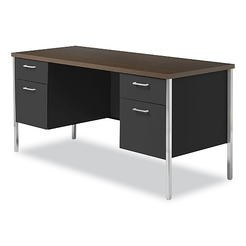 Alera Double Pedestal Steel Credenza, 60w x 24d x 29.5h, Mocha/Black (ALESD6024BM)
