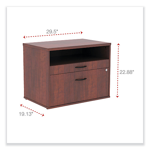 Alera Open Office Desk Series Low File Cabinet Credenza, 2-Drawer: Pencil/File, Legal/Letter, 1 Shelf,Cherry,29.5x19.13x22.88 (ALELS583020MC)