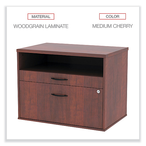 Alera Open Office Desk Series Low File Cabinet Credenza, 2-Drawer: Pencil/File, Legal/Letter, 1 Shelf,Cherry,29.5x19.13x22.88 (ALELS583020MC)