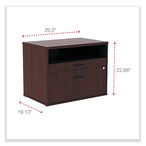 Alera Open Office Desk Series Low File Cabinet Credenza, 2-Drawer: Pencil/File,Legal/Letter,1 Shelf,Mahogany,29.5x19.13x22.88 (ALELS583020MY)