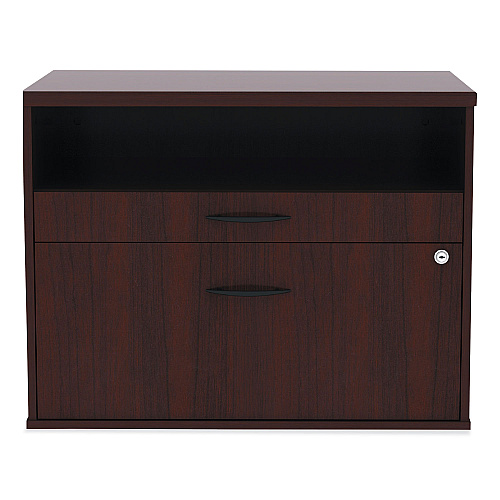 Alera Open Office Desk Series Low File Cabinet Credenza, 2-Drawer: Pencil/File,Legal/Letter,1 Shelf,Mahogany,29.5x19.13x22.88 (ALELS583020MY)