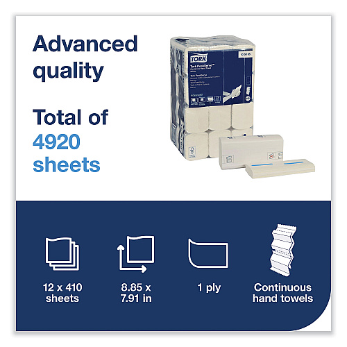 Tork&reg; Continuous Multifold Paper Towels, 1-Ply, White, 4920 Towels (105065)