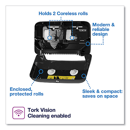 Tork&reg; Coreless Toilet Paper Twin Dispenser, 2-Rolls, Black (473208)