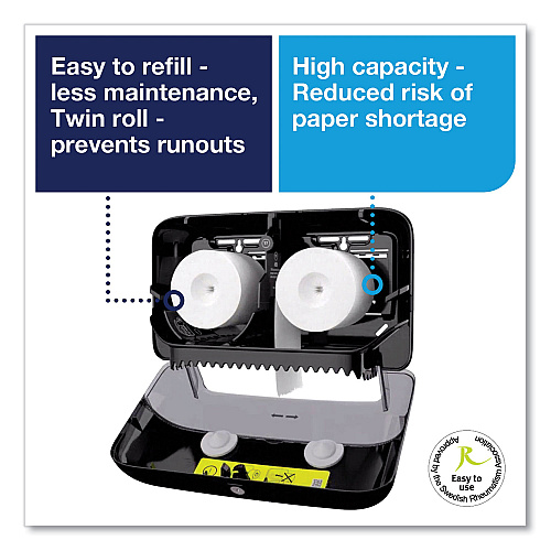 Tork&reg; Coreless Toilet Paper Twin Dispenser, 2-Rolls, Black (473208)