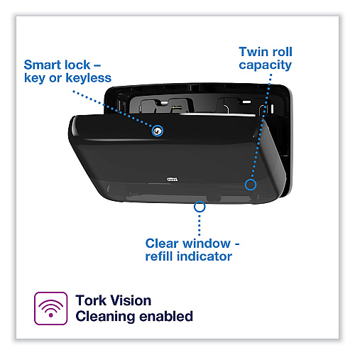 Tork&reg; Jumbo Jr. Toilet Paper Twin Dispenser, 2-Rolls, Black (5555290)