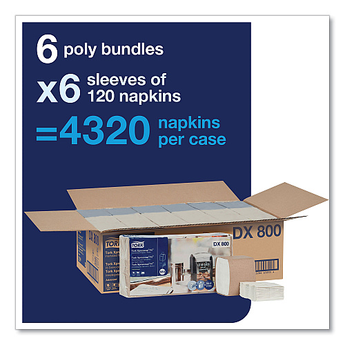 Tork&reg; Xpressnap Fit Interfold Napkins, 2-Ply, White, 120 Napkin Pack, 36 Packs (DX800)