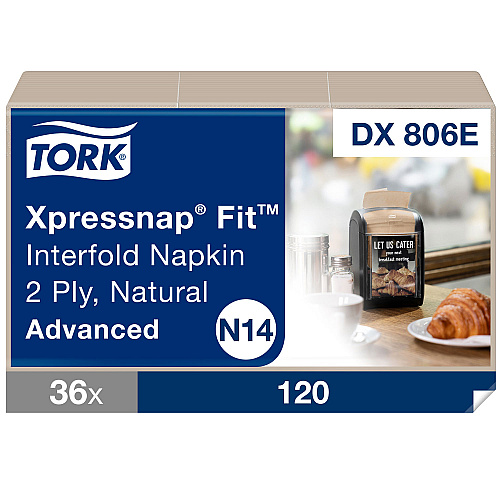 Tork&reg; Xpressnap Fit Interfold Napkins, 2-Ply, Brown, 120 Napkins, 36 Packs (DX806E)