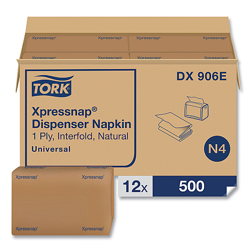 Tork&reg; Xpressnap Interfold Napkins, 1-Ply, Brown, 500 Napkin Pack, 12 Packs (DX906E)