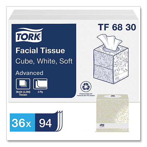 Tork&reg; Advanced Facial Tissue, 2-Ply, 94 Tissue Box, 36 Boxes (TF6830)
