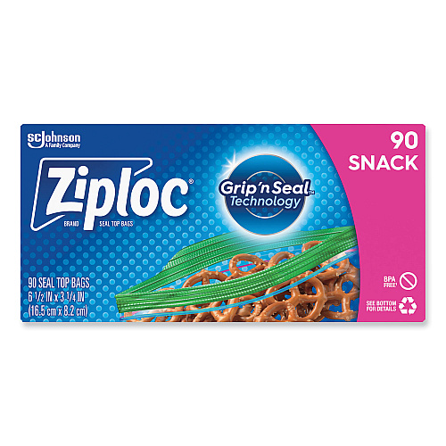 Ziploc Seal Top Snack Bags, Snack, 6.5" x 3.25", Clear, 90 Bags/Box, 12 Boxes/Carton (383215)