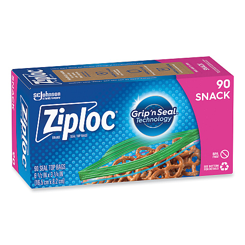 Ziploc Seal Top Snack Bags, Snack, 6.5" x 3.25", Clear, 90 Bags/Box, 12 Boxes/Carton (383215)