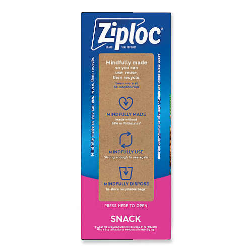 Ziploc Seal Top Snack Bags, Snack, 6.5" x 3.25", Clear, 90 Bags/Box, 12 Boxes/Carton (383215)