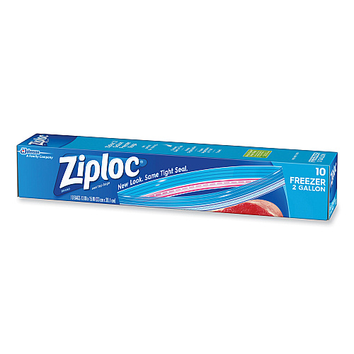 Ziploc Zipper Freezer Bags, 2 gal, 13" x 15", Clear, 10/Box (314446)
