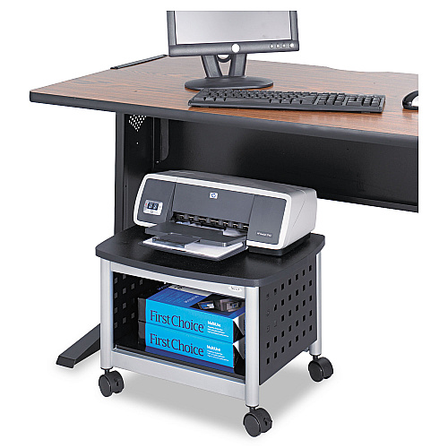 Safco Scoot Under-Desk Printer Stand, Metal, 2 Shelves, 100 lb Capacity, 20.25" x 16.5" x 14.5", Black/Silver (1855BL)