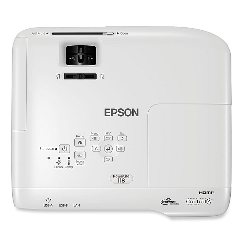 Epson PowerLite 118 3LCD XGA Classroom Projector, 3,800 lm, 1024 x 768 Pixels, 1.2x Zoom (V11HA03020)