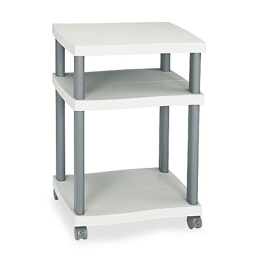 Safco Wave Design Deskside Printer Stand, Plastic, 3 Shelves, 20" x 17.5" x 29.25", White/Charcoal Gray (1860GR)