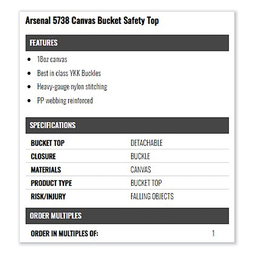 ergodyne Arsenal 5738 Canvas Hoist Bucket Safety Top, 12.5 Diameter, White (14438)