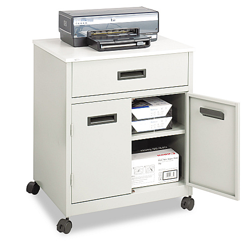 Safco Steel Machine Stand with Pullout Drawer, Engineered Wood, 3 Shelves, 1 Drawer, 25" x 20" x 29.75", Gray (1870GR)