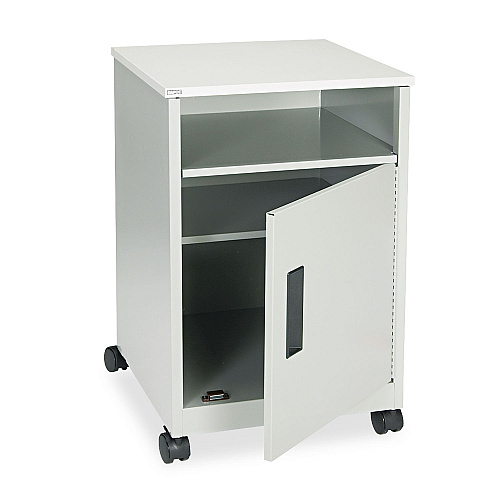 Safco Steel Machine Stand with Open Storage Compartment, Wood, 4 Shelves, 1 Bin, 15.25 x 17.25 x 27.25, Gray (1871GR)