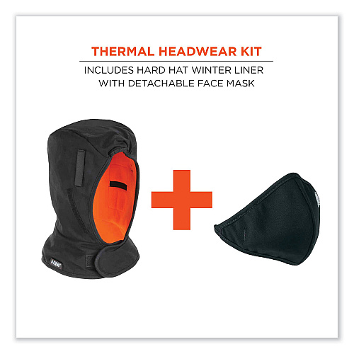 ergodyne N-Ferno 6871 2-Layer Winter Liner + Mouthpiece Kit, Fleece/Cotton, One Size Fits Most, Black (16871)
