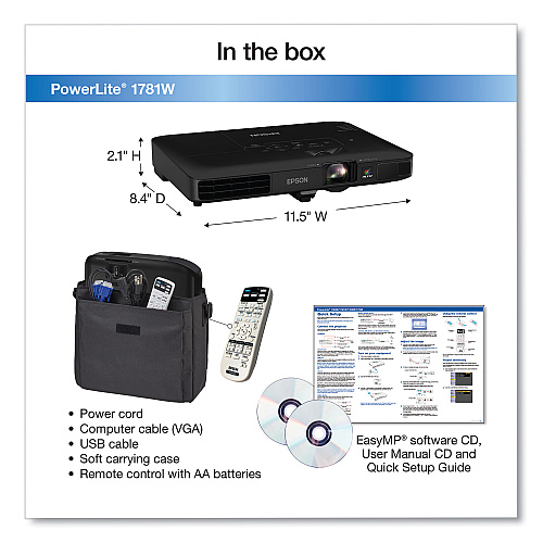 Epson PowerLite 1781W Wireless WXGA 3LCD Projector,3200 Lm,1280 x 800 Pixels,1.2x Zoon (V11H794120)