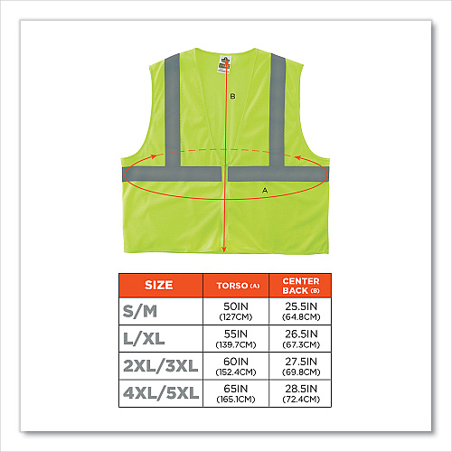 ergodyne GloWear 8205Z Class 2 Super Economy Mesh Vest, Polyester, Lime, Small/Medium (20993)