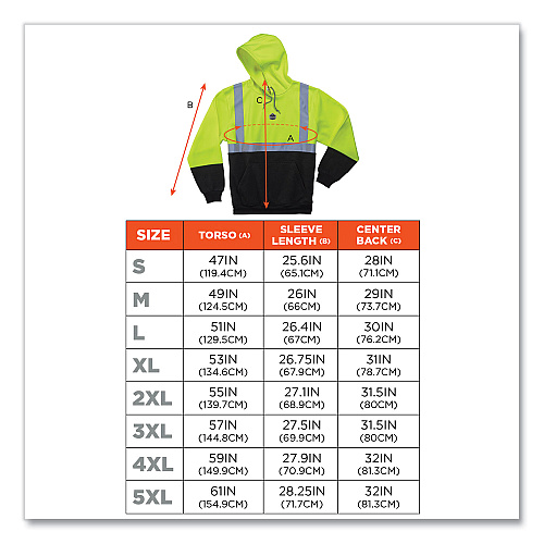 ergodyne GloWear 8293 Hi-Vis Class 2 Hooded Sweatshirt Black Bottom, Polar Fleece, Small, Lime (21686)