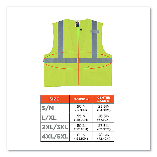 ergodyne GloWear 8225Z Class 2 Standard Solid Vest, Polyester, Lime, 2X-Large/3X-Large (21167)