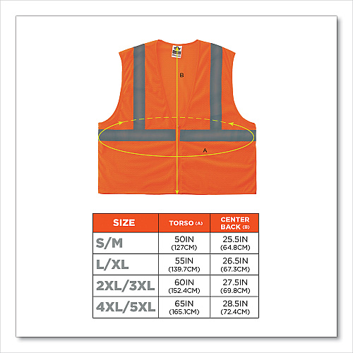 ergodyne GloWear 8205Z Class 2 Super Economy Mesh Vest, Polyester, Orange, Small/Medium (20983)