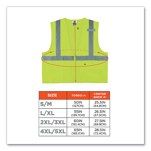 ergodyne GloWear 8225Z Class 2 Standard Solid Vest, Polyester, Lime, Large/X-Large (21165)