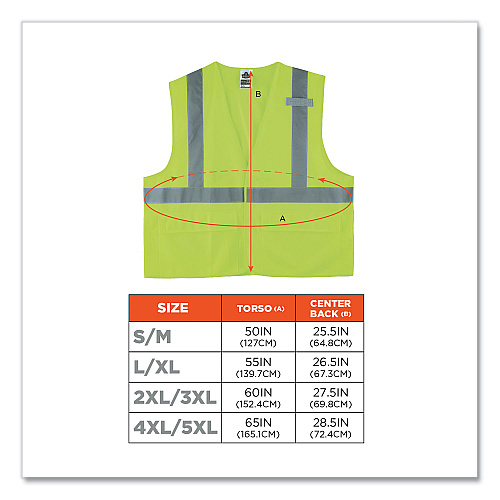 ergodyne GloWear 8225HL Class 2 Standard Solid Hook and Loop Vest, Polyester, Lime, 4X-Large/5X-Large (21189)