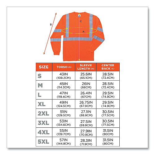 ergodyne GloWear 8391 Class 3 Hi-Vis Long Sleeve Shirt, Polyester, Orange, Large (21714)