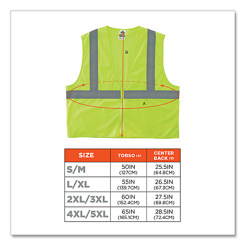 ergodyne GloWear 8205Z Class 2 Super Economy Mesh Vest, Polyester, Lime, Large/X-Large (20995)