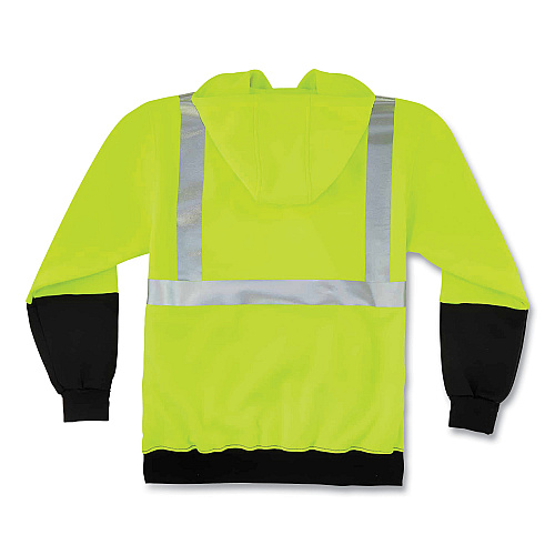 ergodyne GloWear 8293 Hi-Vis Class 2 Hooded Sweatshirt Black Bottom, Polar Fleece, Small, Lime (21687)
