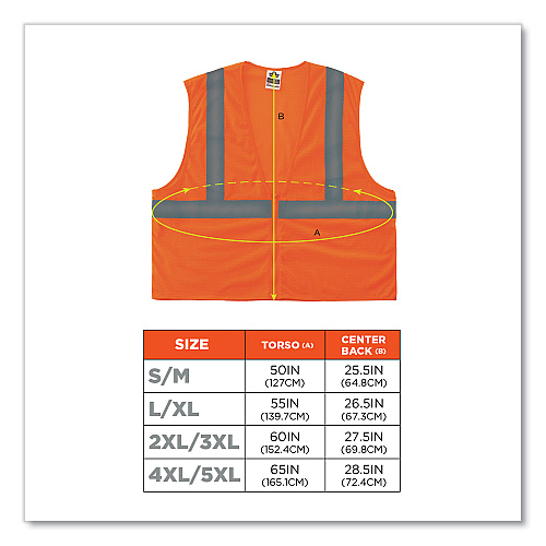 ergodyne GloWear 8205Z Class 2 Super Economy Mesh Vest, Polyester, Orange, Large/X-Large (20985)
