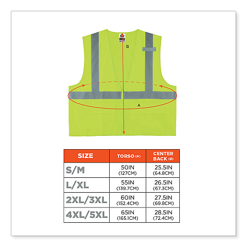 ergodyne GloWear 8225Z Class 2 Standard Solid Vest, Polyester, Lime, Small/Medium (21163)