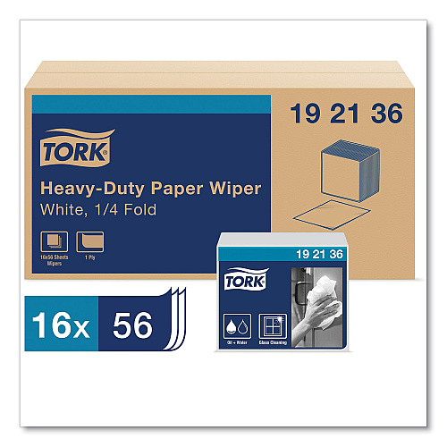 Tork&reg; Heavy-Duty Paper Wiper, 1/4 Fold, 896 Wipers (192136)