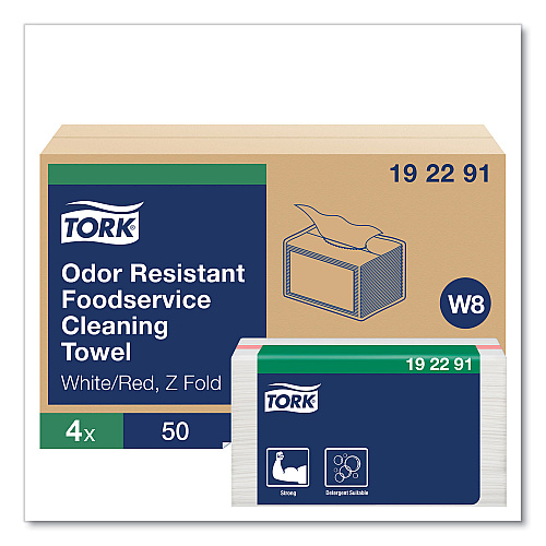 Tork&reg; Small Pack Foodservice Cloth, 1-Ply, White, 50 Cloths, 4 Packs (192291)