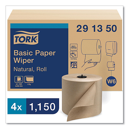 Tork&reg; Basic Hardwound Roll Paper Towels, Brown, 1150-ft., 4 Rolls (291350)