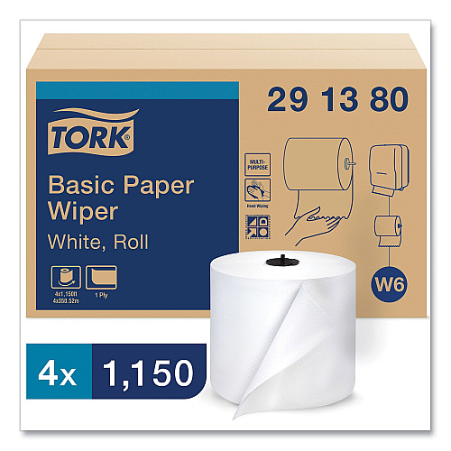 Tork&reg; Basic Hardwound Roll Paper Towels, White, 1,150-ft., 4 Rolls (291380)