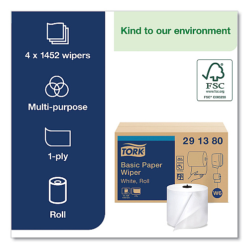Tork&reg; Basic Hardwound Roll Paper Towels, White, 1,150-ft., 4 Rolls (291380)