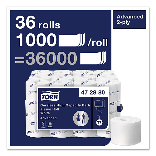 Tork&reg; High-Capacity 2-Ply Toilet Paper, 1000 Sheets, 36 Rolls (472880)