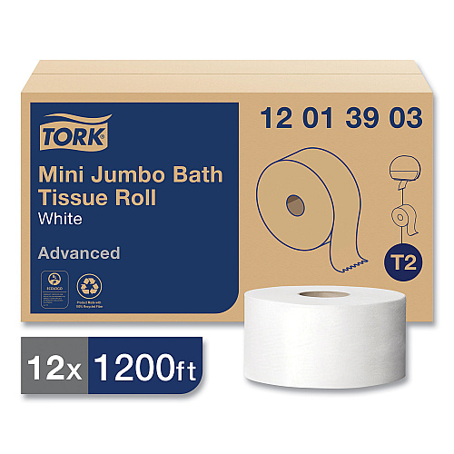Tork&reg; Advanced Mini Jumbo Toilet Paper, 1-Ply, 1200-ft., 12 Rolls (12013903)