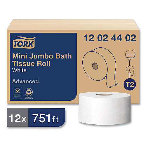 Tork&reg; Jumbo Jr. Toilet Paper, 2-Ply, White, 751-ft., 12 Rolls (12024402)
