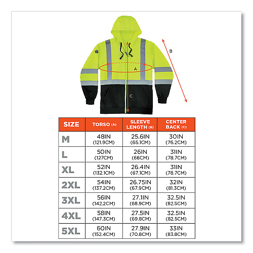 ergodyne GloWear 8372 ZipUp HiVis Class 3 Zip Hooded Sweatshirt with Black Bottom, Polar Fleece, Lime, X-Large (21845)