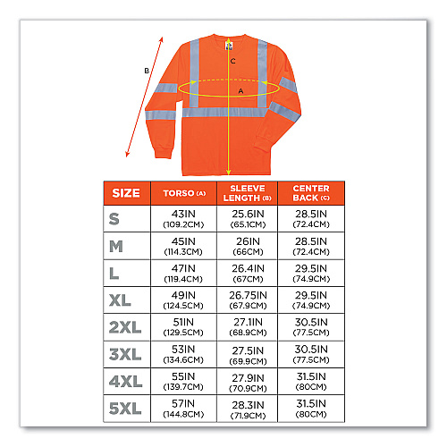 ergodyne GloWear 8391 Class 3 Hi-Vis Long Sleeve Shirt, Polyester, Orange, 4X-Large (21718)