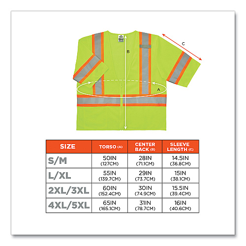 ergodyne GloWear 8330Z Class 3 Two-Tone Zipper Vest, Polyester, 4X-Large/5X-Large, Lime (22189)