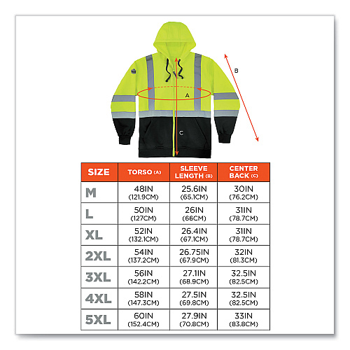 ergodyne GloWear 8372 ZipUp HiVis Class 3 Zip Hooded Sweatshirt with Black Bottom, Polar Fleece, Lime, 4X-Large (21848)